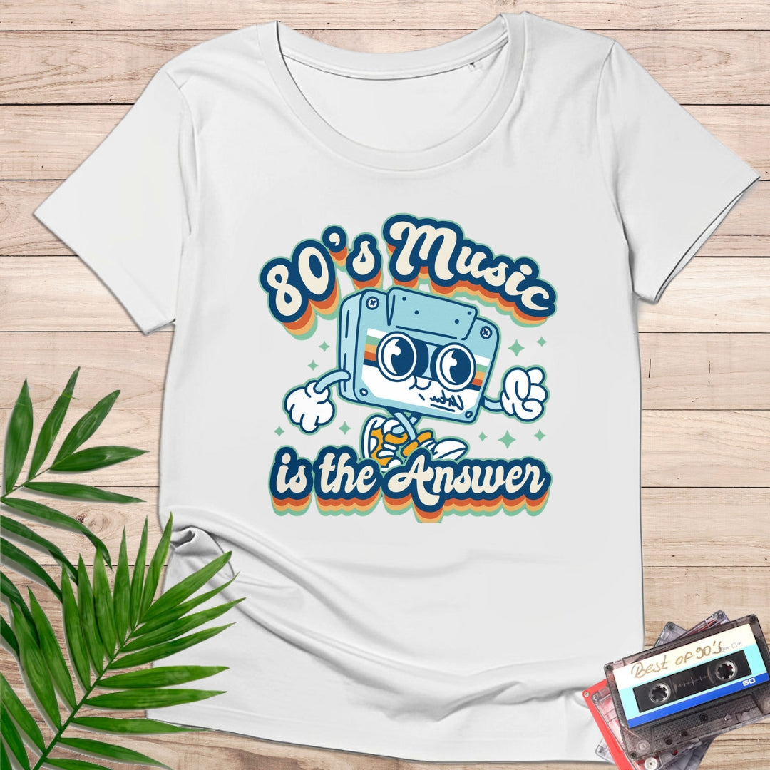 Camiseta "80s Music Is the Answer" – Diseño Retro Cassette Cartoon | KolorTees