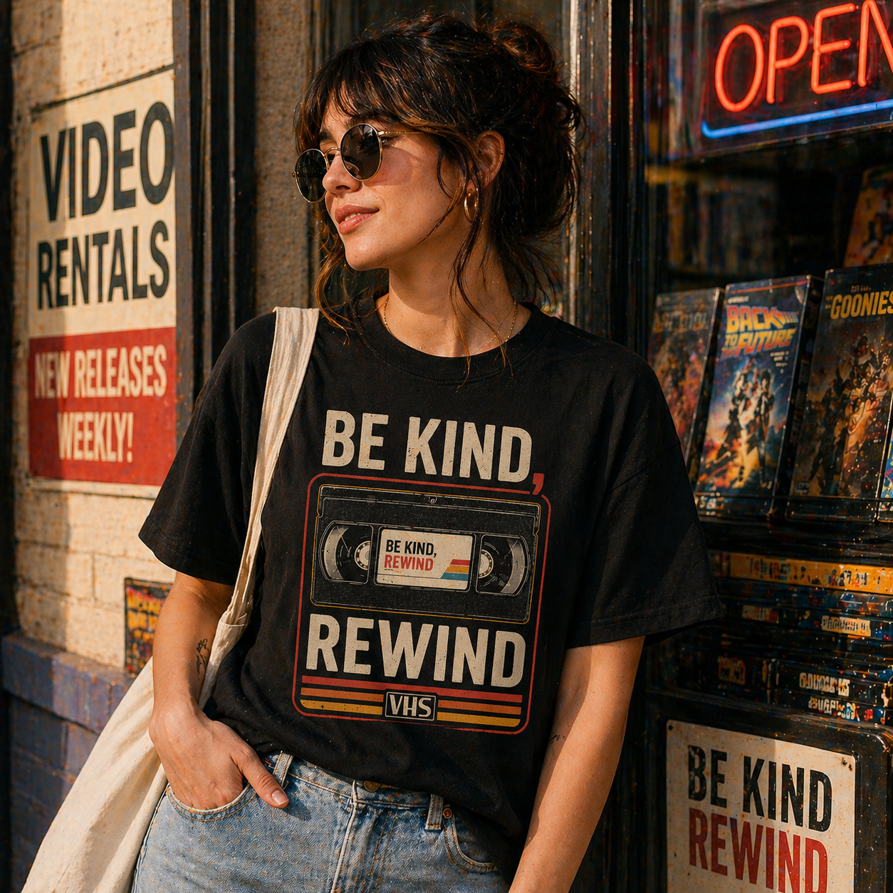 Be Kind Rewind retro black t-shirt women lifestyle