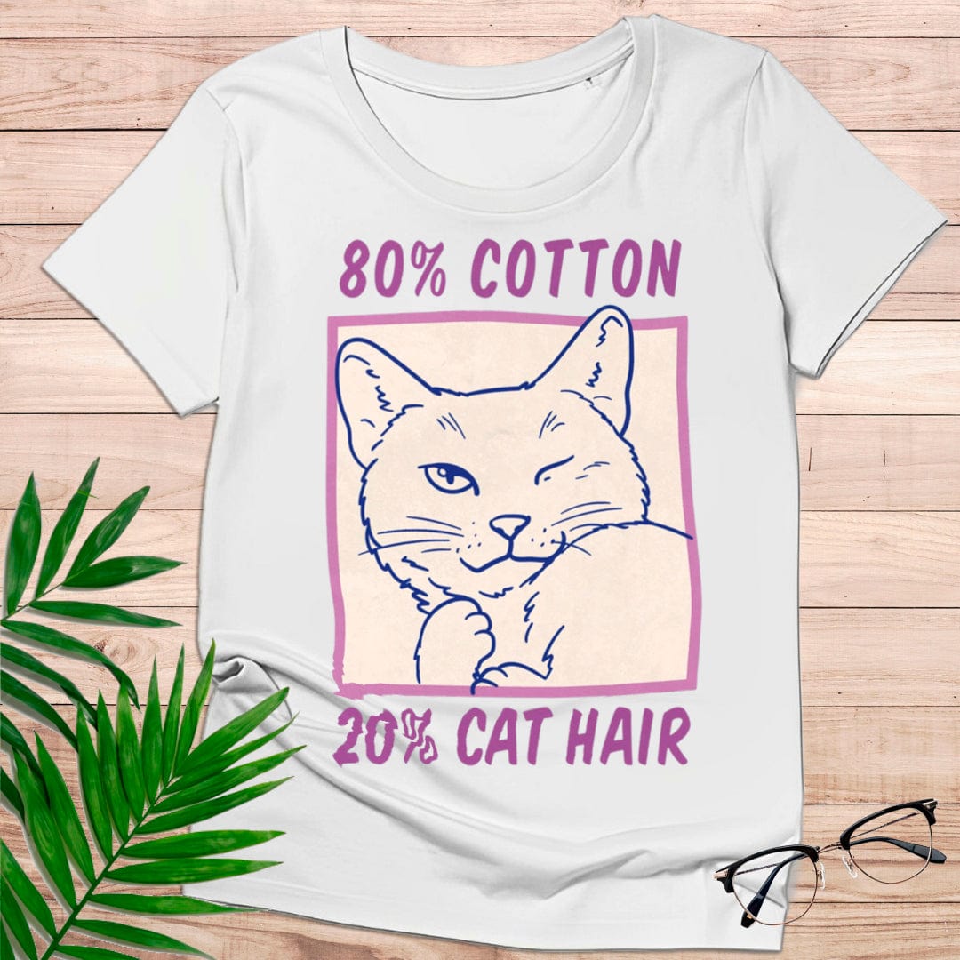 camiseta Camiseta Blanca Divertida – 80% Algodón, 20% Pelo de Gato – Para Amantes de los Gatos