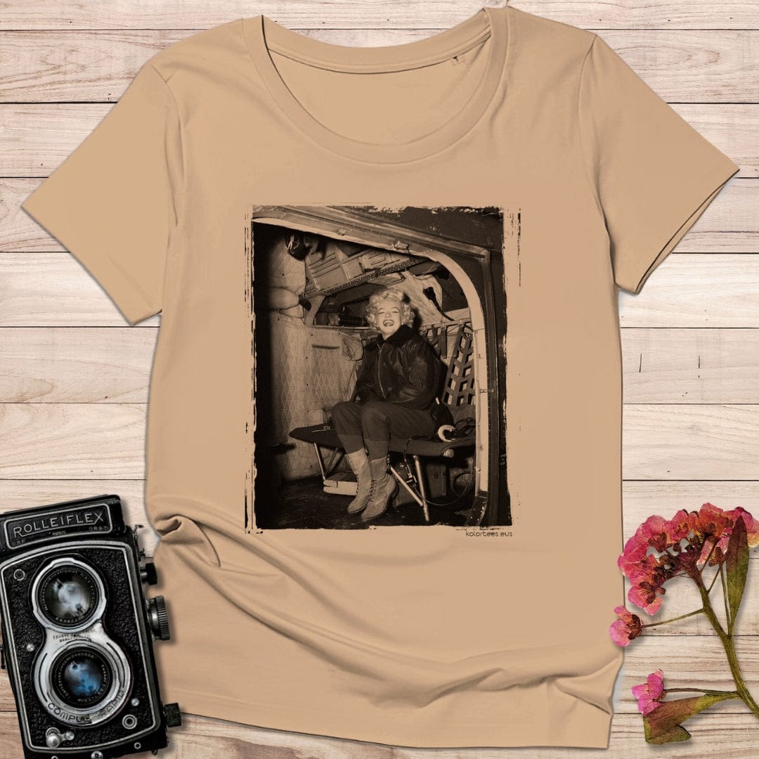 camiseta Camiseta Marilyn Monroe en Helicóptero – Fotografía Vintage en Blanco y Negro – Algodón 190g