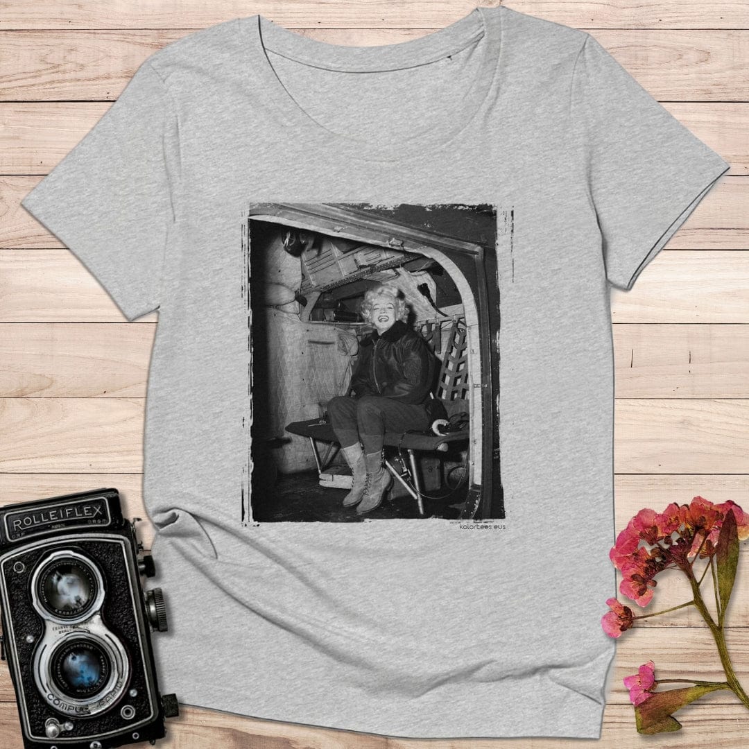 camiseta Camiseta Marilyn Monroe en Helicóptero – Fotografía Vintage en Blanco y Negro – Algodón 190g