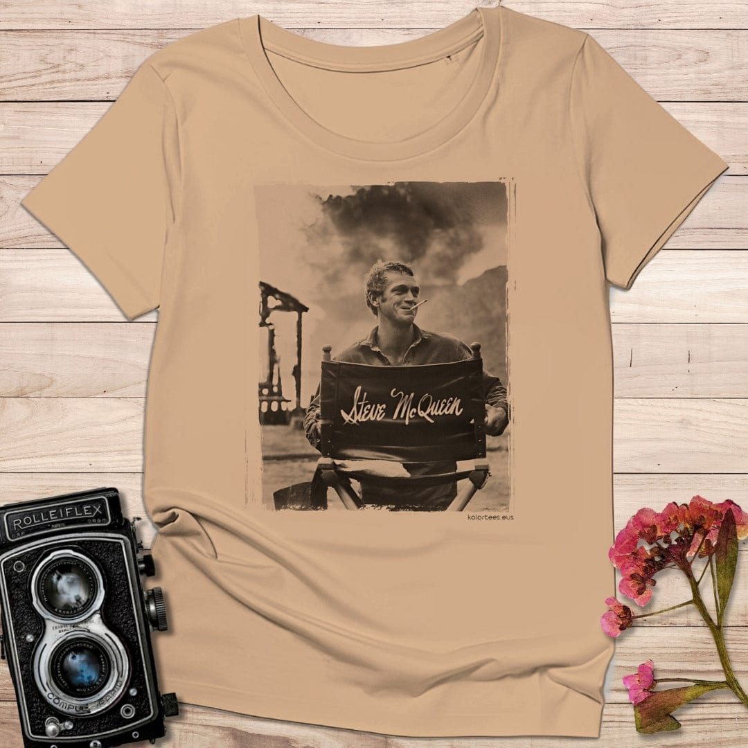 camiseta Camiseta Steve McQueen en el Rodaje – Fotografía Vintage en Blanco y Negro – Algodón 190g
