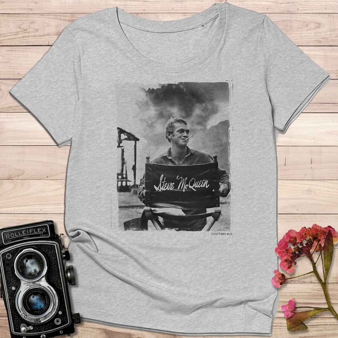 camiseta Camiseta Steve McQueen en el Rodaje – Fotografía Vintage en Blanco y Negro – Algodón 190g