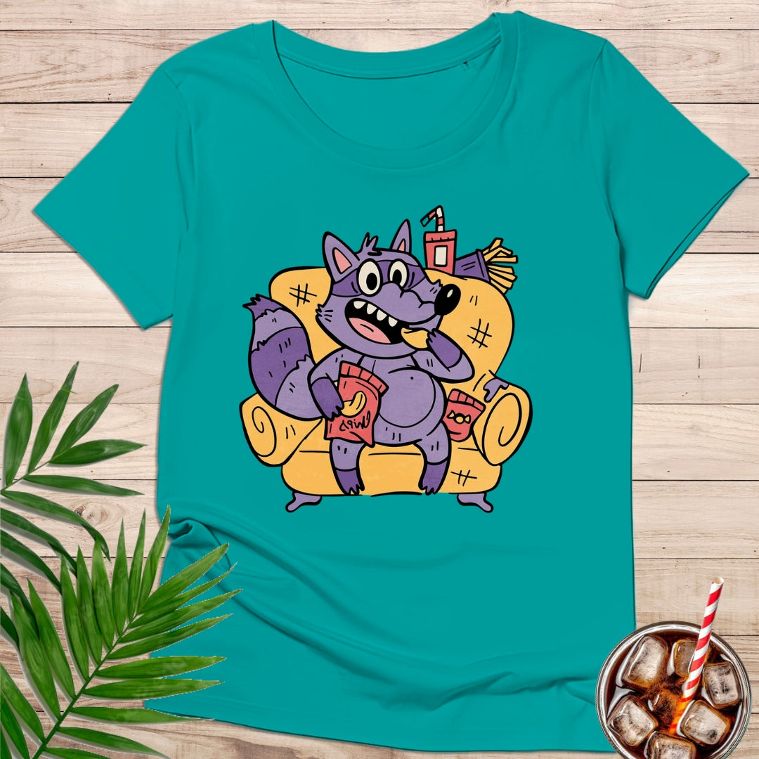 Camiseta "Snack Time Raccoon" – Mapache Relajado y Estilo Foodie | KolorTees