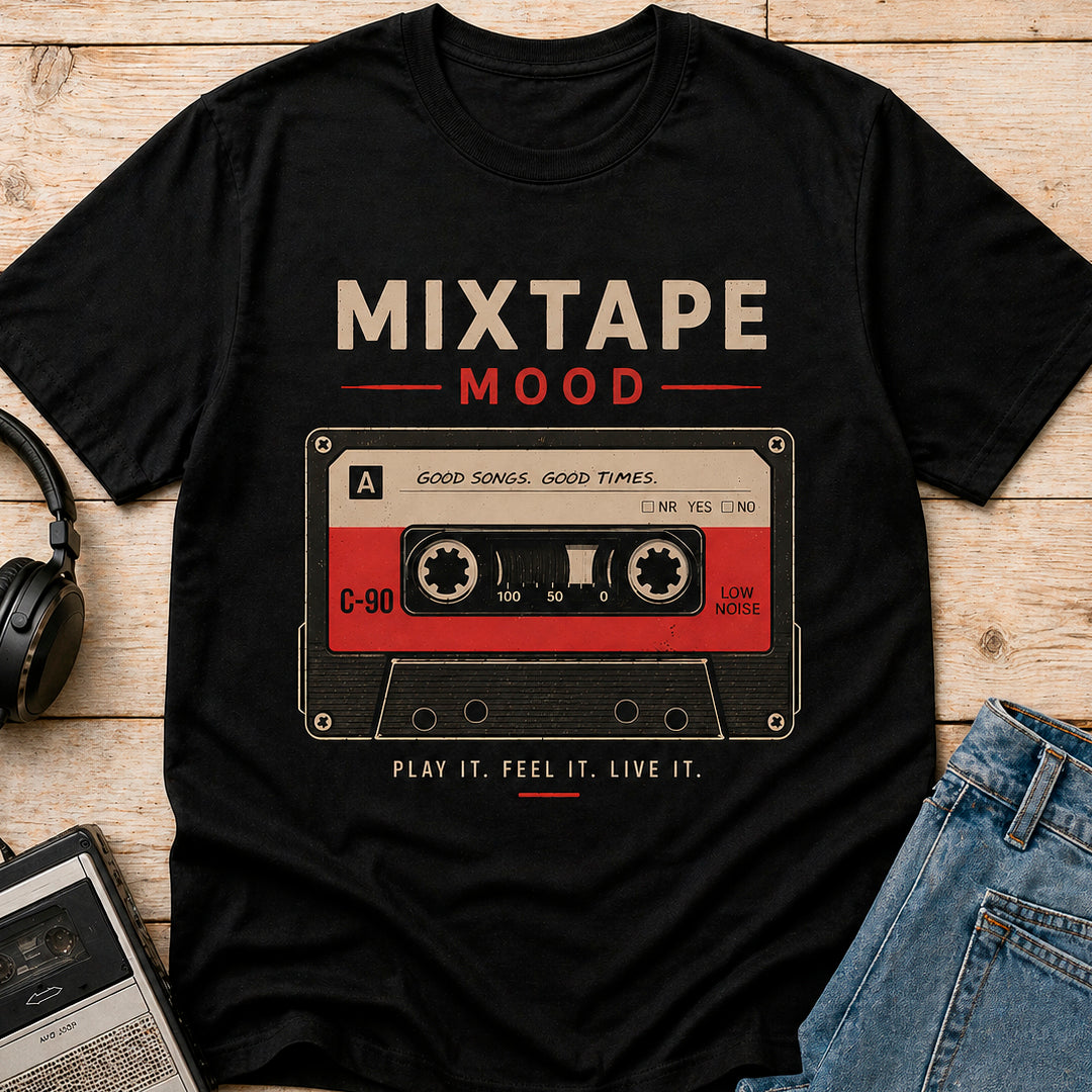 Mixtape Mood retro cassette black t-shirt