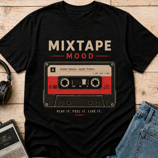 Mixtape Mood retro cassette black t-shirt