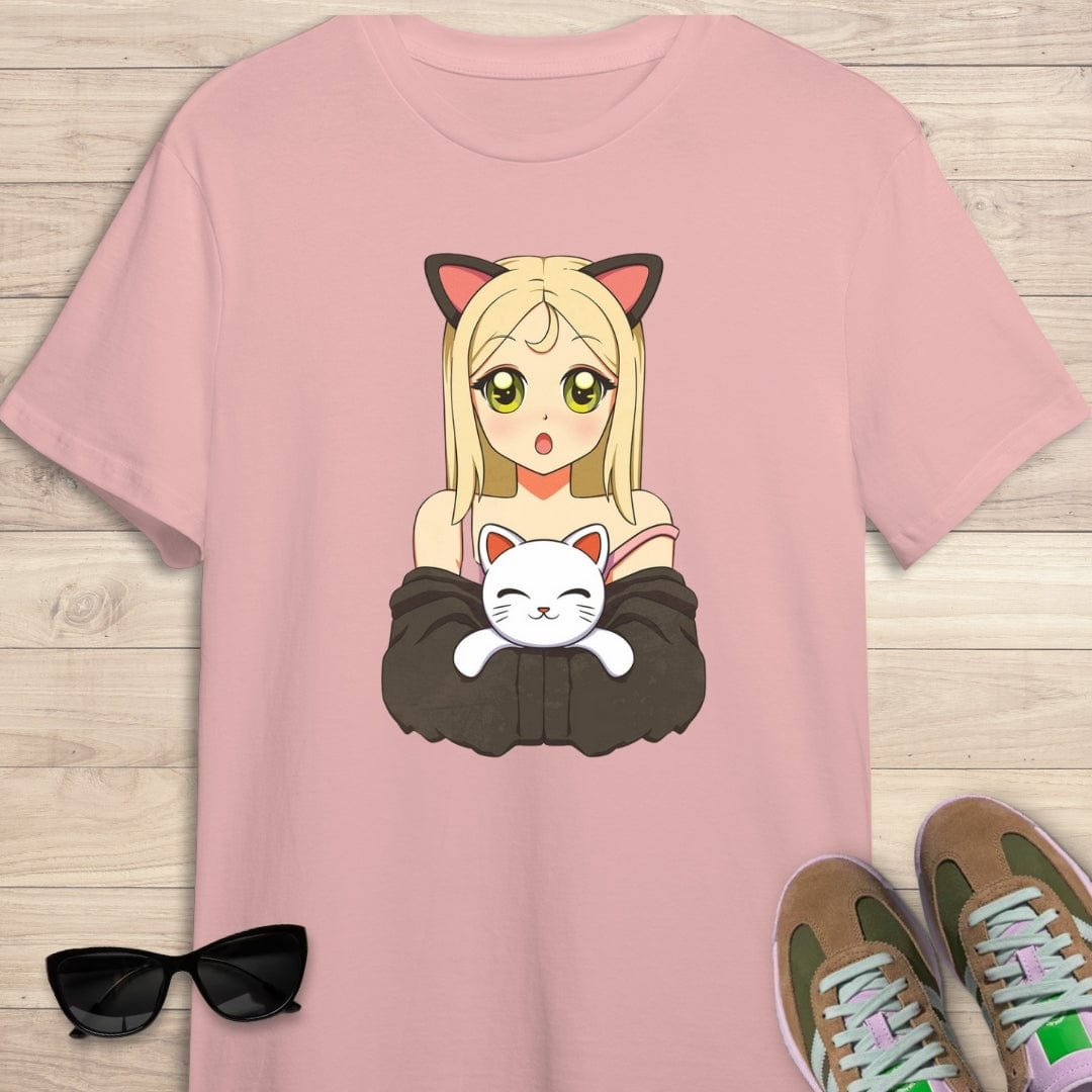 Camiseta de manga corta Anime Girl with cat