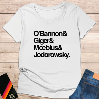 Camiseta "O’Bannon & Giger & Moebius & Jodorowsky" Estilo Minimal Typographic KolorTees