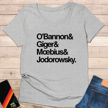 Camiseta "O’Bannon & Giger & Moebius & Jodorowsky" Estilo Minimal Typographic KolorTees