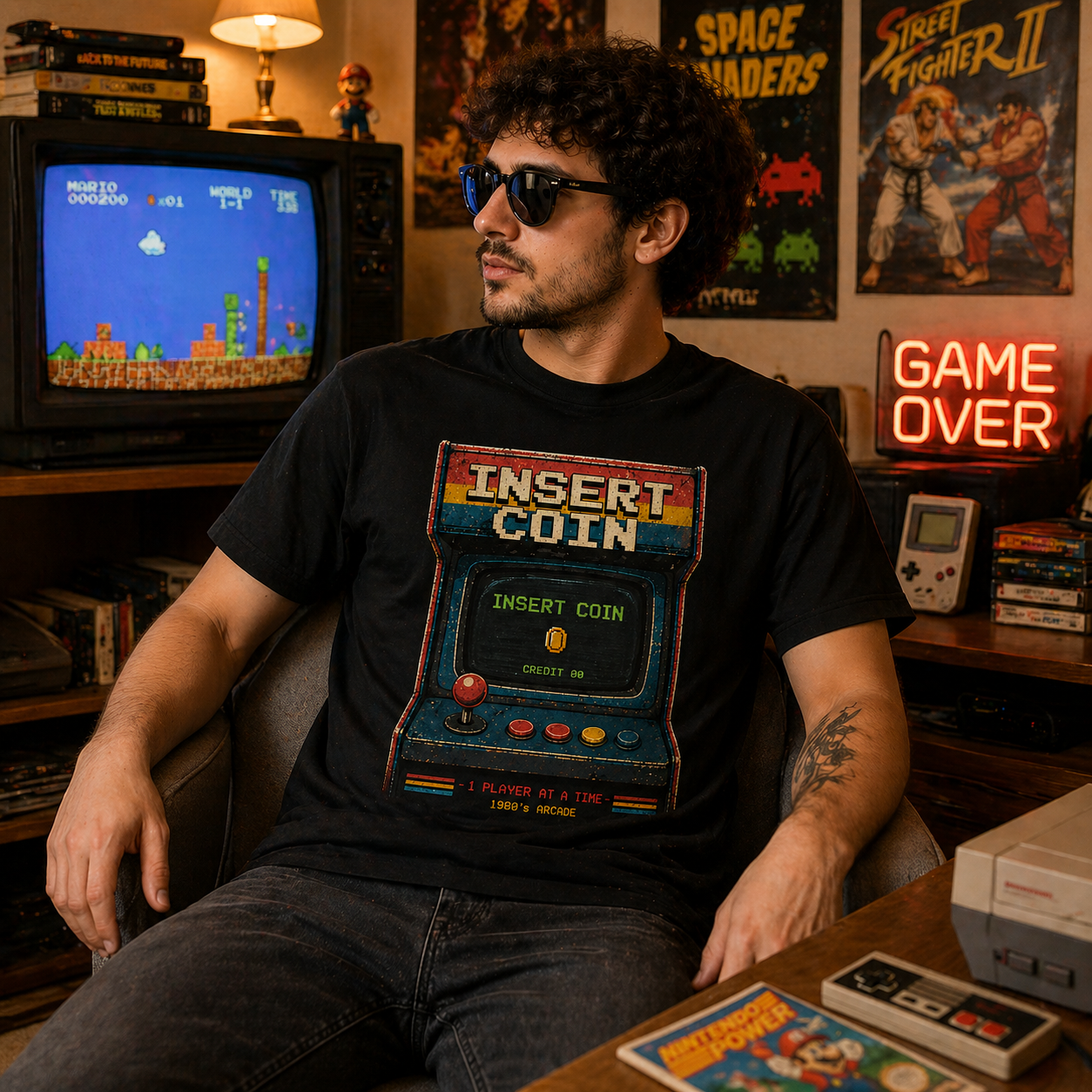 Insert Coin vintage gaming shirt retro room