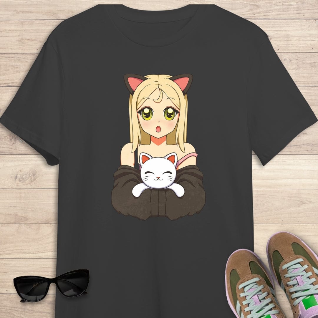 camiseta Camiseta de manga corta Anime Girl with cat