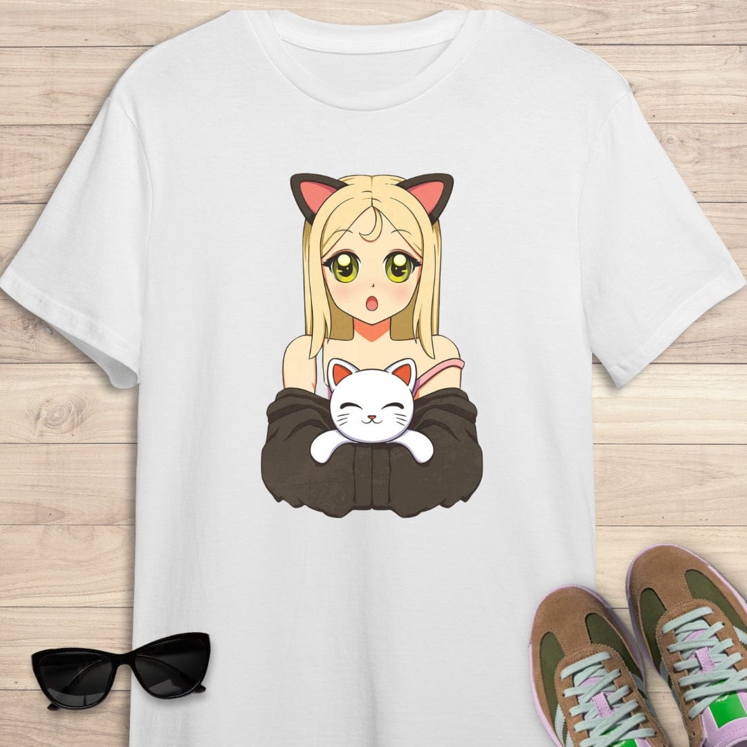 camiseta Camiseta de manga corta Anime Girl with cat