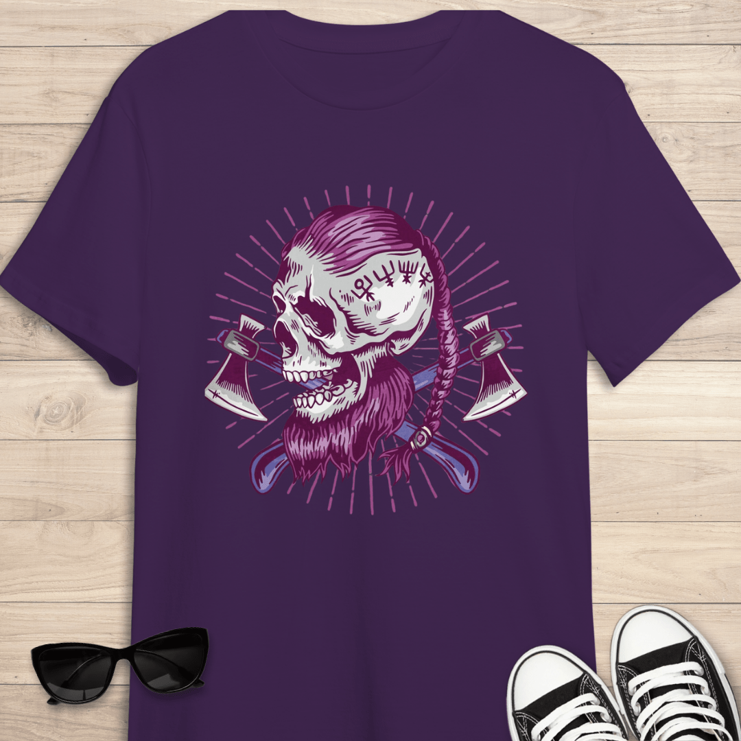 camiseta Camiseta de manga corta Calavera Vikinga Hachas