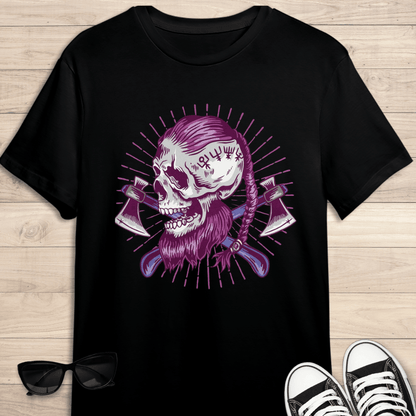 camiseta Camiseta de manga corta Calavera Vikinga Hachas