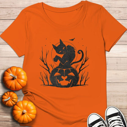 camiseta Camiseta de manga corta Gato negro Halloween