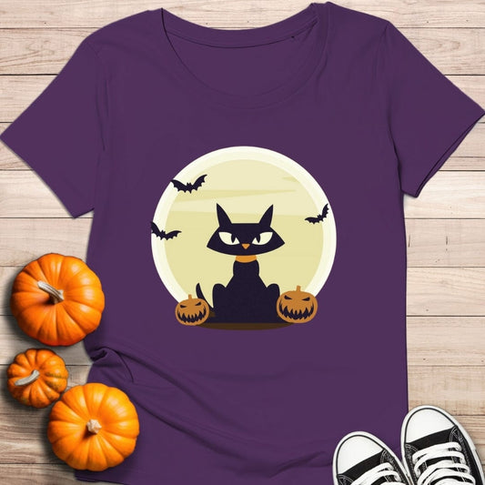 camiseta Camiseta de manga corta Gato negro Halloween