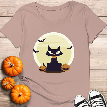 camiseta Camiseta de manga corta Gato negro Halloween