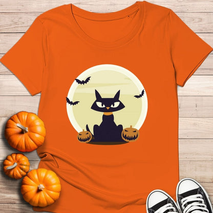 camiseta Camiseta de manga corta Gato negro Halloween