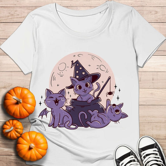 camiseta Camiseta de manga corta Tres Gatitos en Halloween