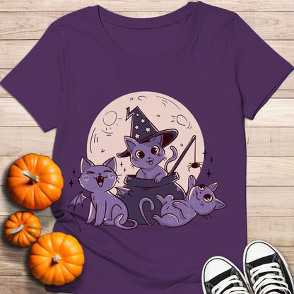 camiseta Camiseta de manga corta Tres Gatitos en Halloween