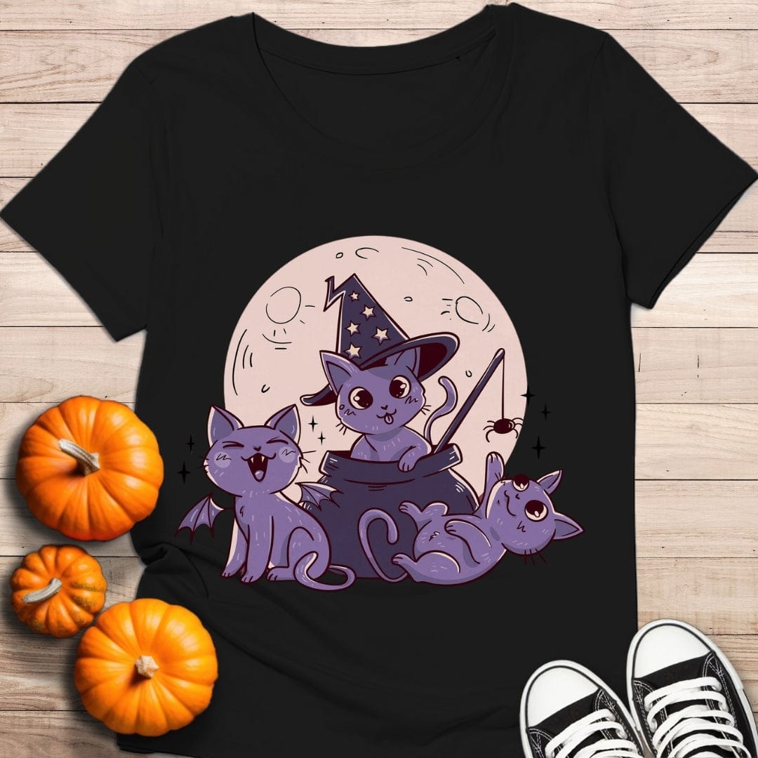 camiseta Camiseta de manga corta Tres Gatitos en Halloween