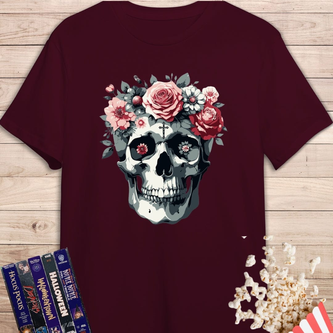 Camiseta de manga corta Calavera con flores