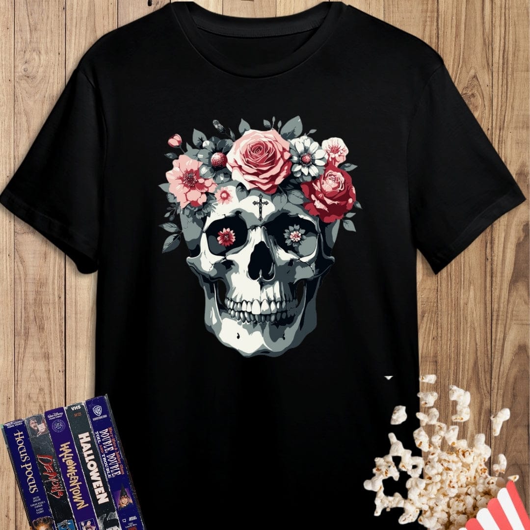 Camiseta de manga corta Calavera con flores