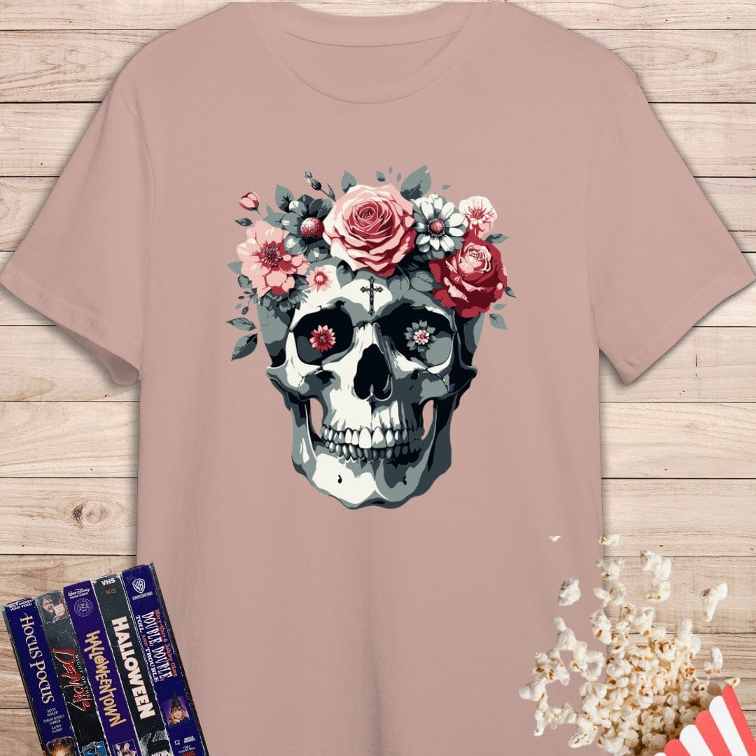 Camiseta de manga corta Calavera con flores