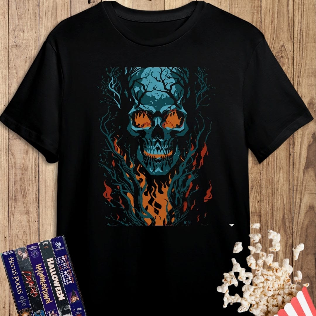 Camiseta de manga corta Calavera, fuego y ramas