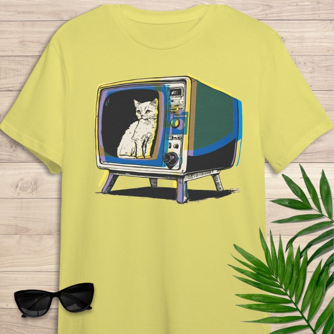 Camiseta de manga corta Gato en la tele