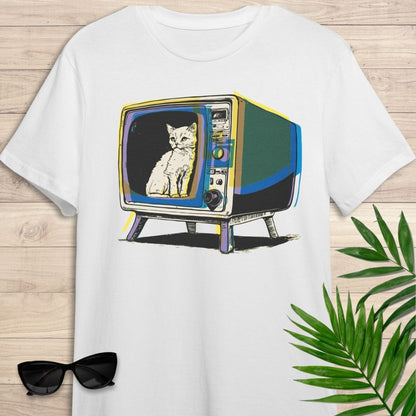 Camiseta de manga corta Gato en la tele