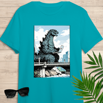 Camiseta de manga corta Godzilla con su portátil