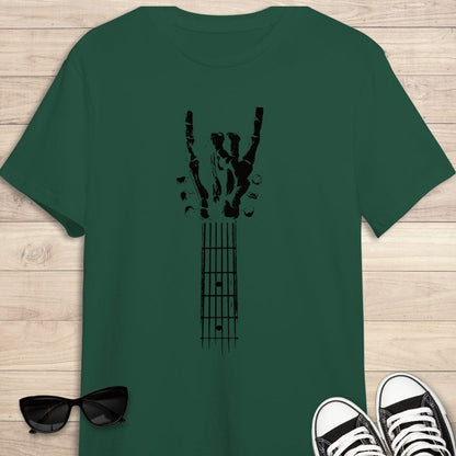 Camiseta de manga corta Guitarra con cuernos Heavy Metal