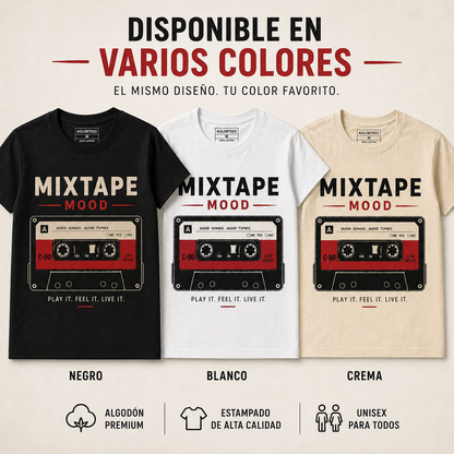 Mixtape Mood Camiseta Retro Cassette 80s 90s