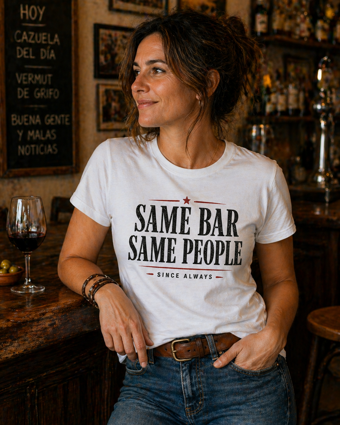 Same Bar Same People women white t-shirt lifestyle