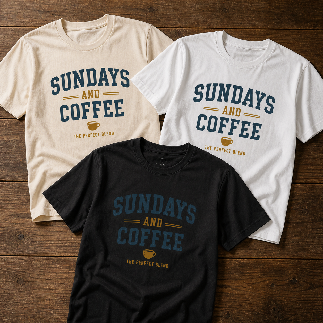 camisetas sundays coffee colores negro blanco beige