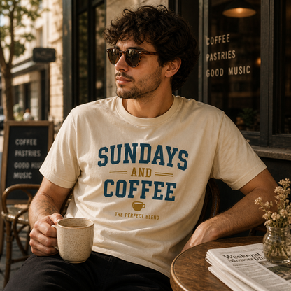camiseta sundays coffee en cafetería outfit casual