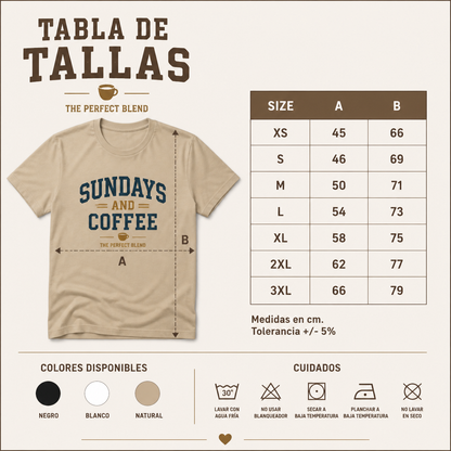 guía de tallas camiseta sundays coffee